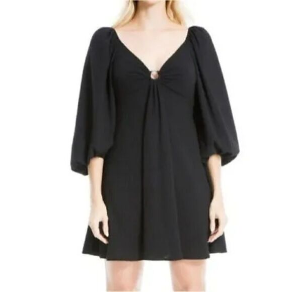 NWT Max Studio 3/4 Sleeve Babydoll Dress Black M - Picture 1 of 8